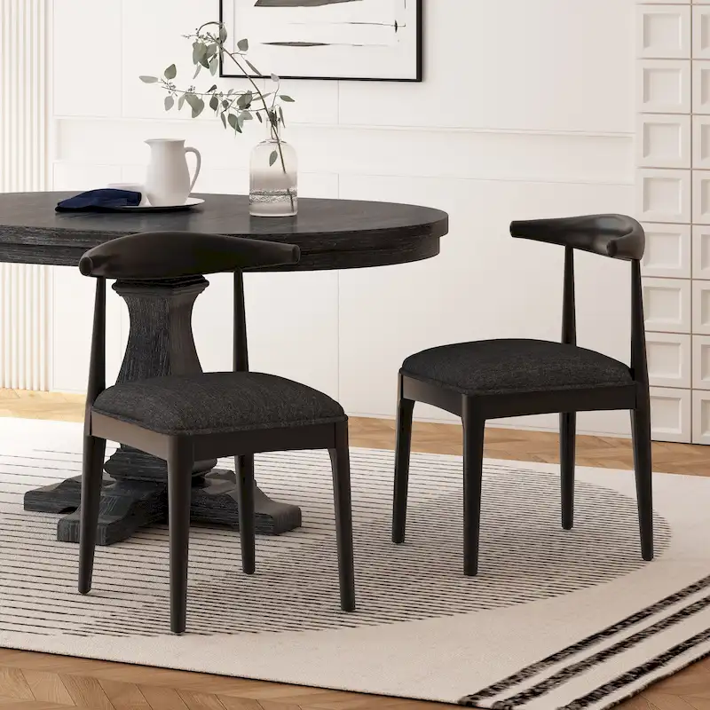 Fabric and Rubberwood Dining Chairs (Set of 2)