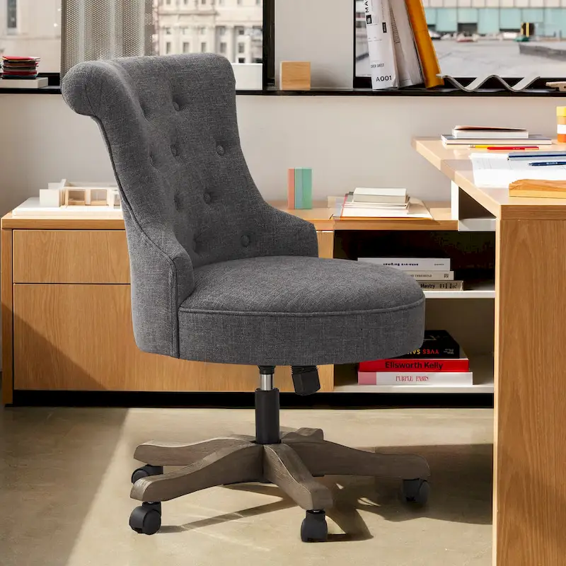 Office Chair with Wheels, Adjustable Height, Linen Fabric Upholstered Computer Desk Chair Swivel