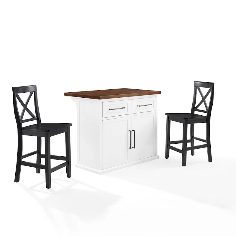 Crosley Bartlett Wood Top Kitchen Island W/X-Back Stools