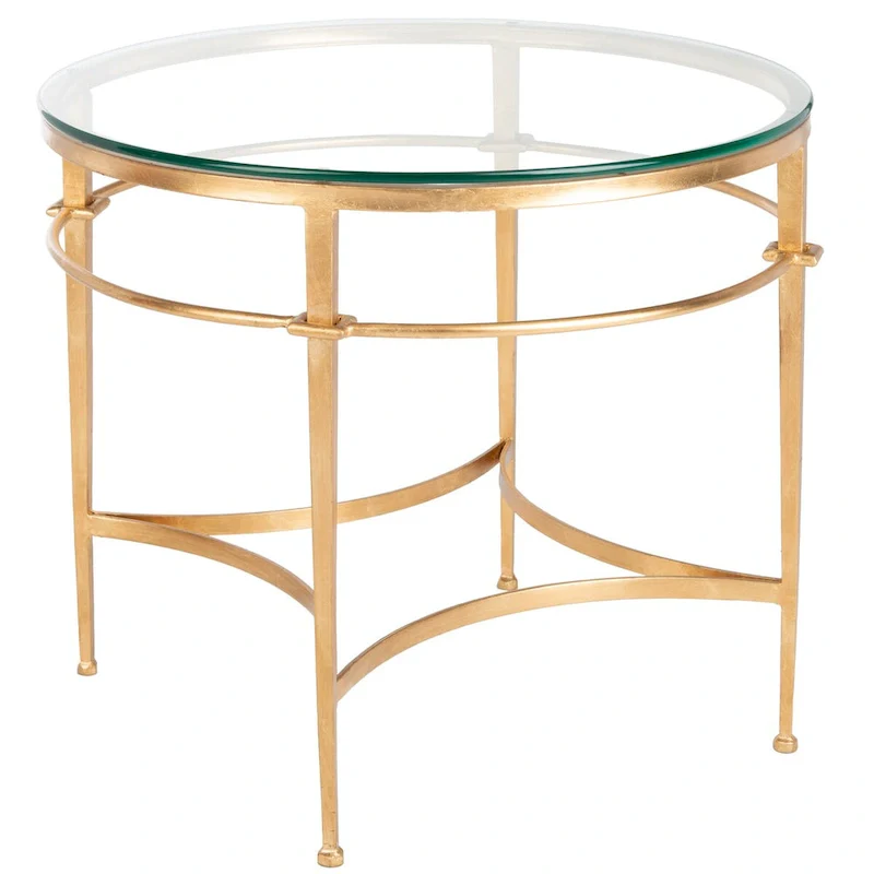 SAFAVIEH Couture Venie Round Antique Gold Glass Side Table - 27 W x 27 D x 23 H - 27Wx27Dx23H