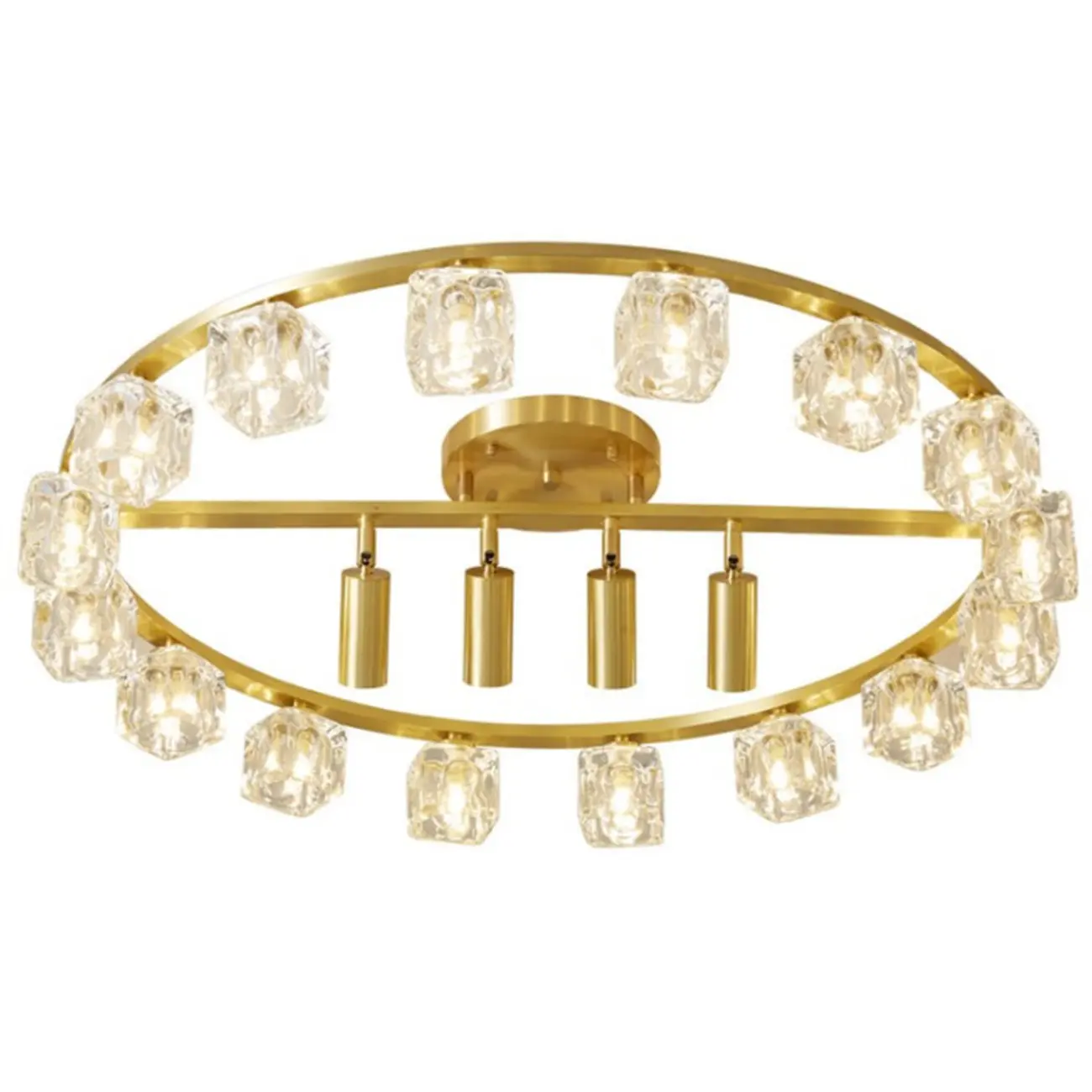 Gold Circle Cube Crystal Semi Flush Ceiling Light with Spotlights