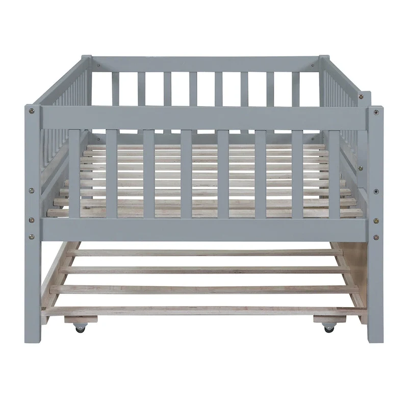 Wood Daybed with Trundle and Fence Guardrails