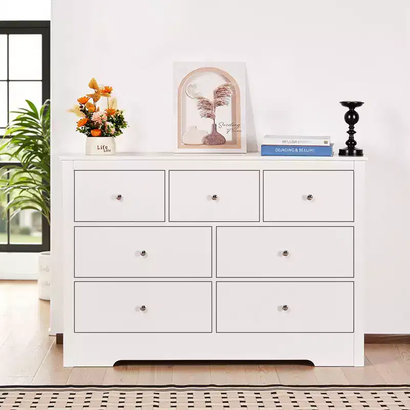 VEVOR 7 Drawer Dresser, Wooden Chest of Drawers with Sliding with Anti-tip Device, Modern Minimalist Dresser Chest, White
