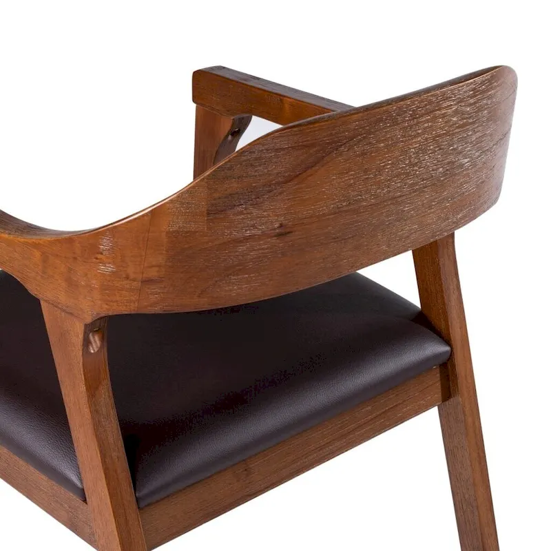 Rubberwood Dining Armchair with Faux Leather Seat