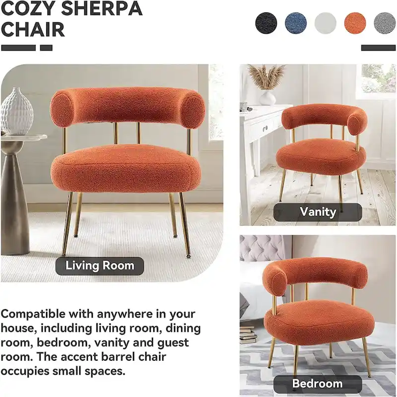 SEYNAR Modern Glam Upholstered Comfy Open-Back Accent Vanity chair with Golden Legs