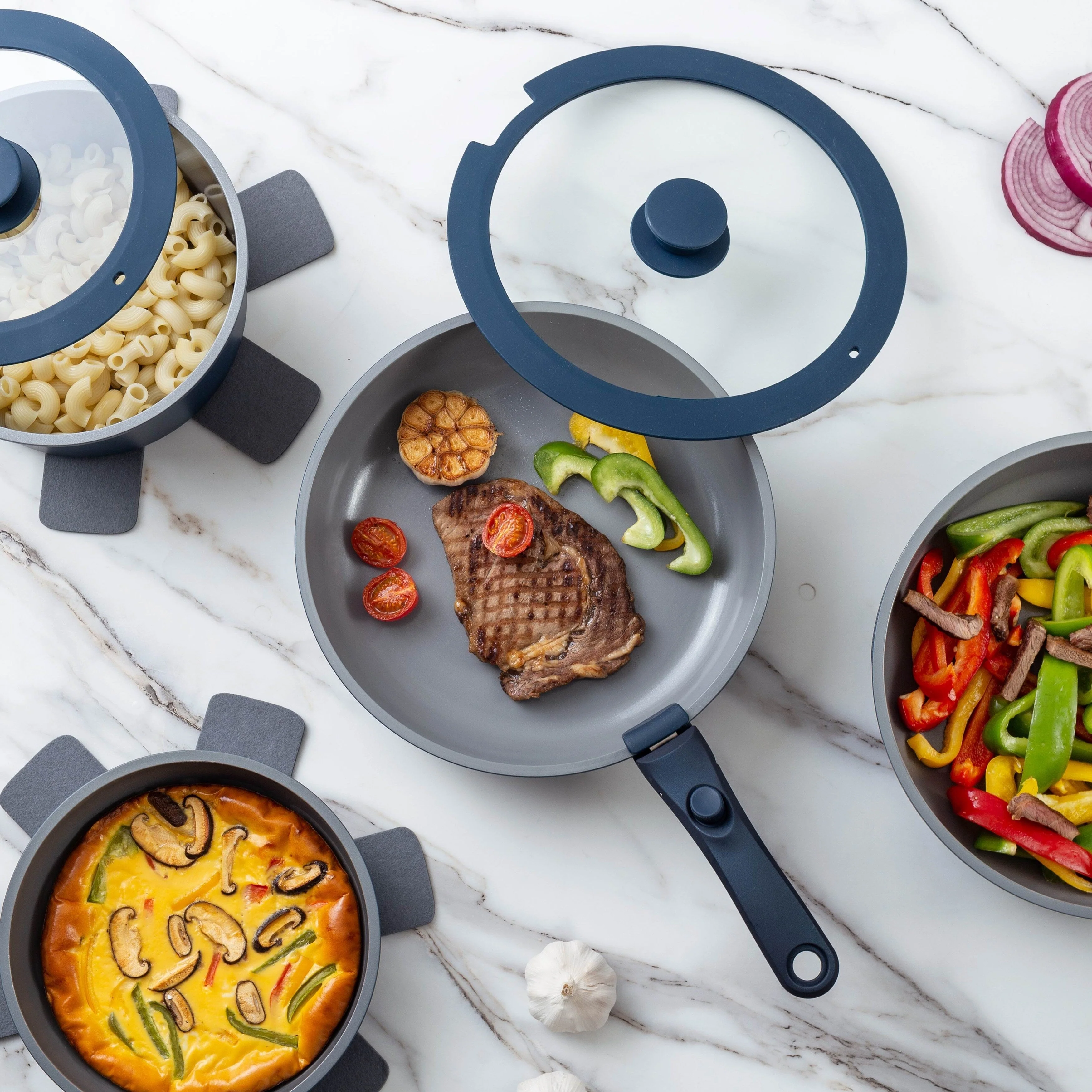 Country Kitchen 16 Piece RV Cookware Set Ceramic with Removable Handle Oven Safe