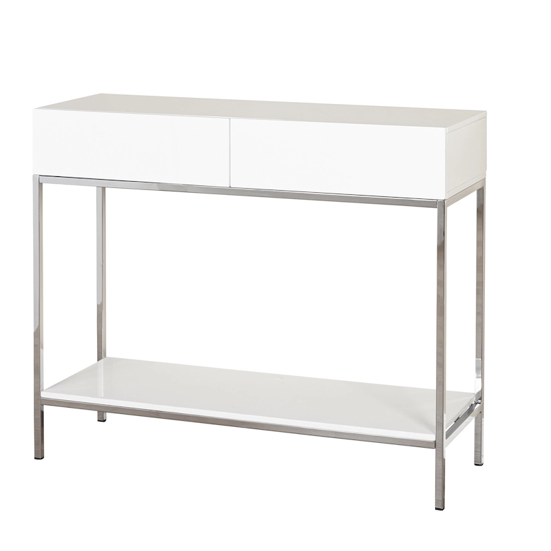 Simple Living White and Chrome Metal High Gloss Console Table