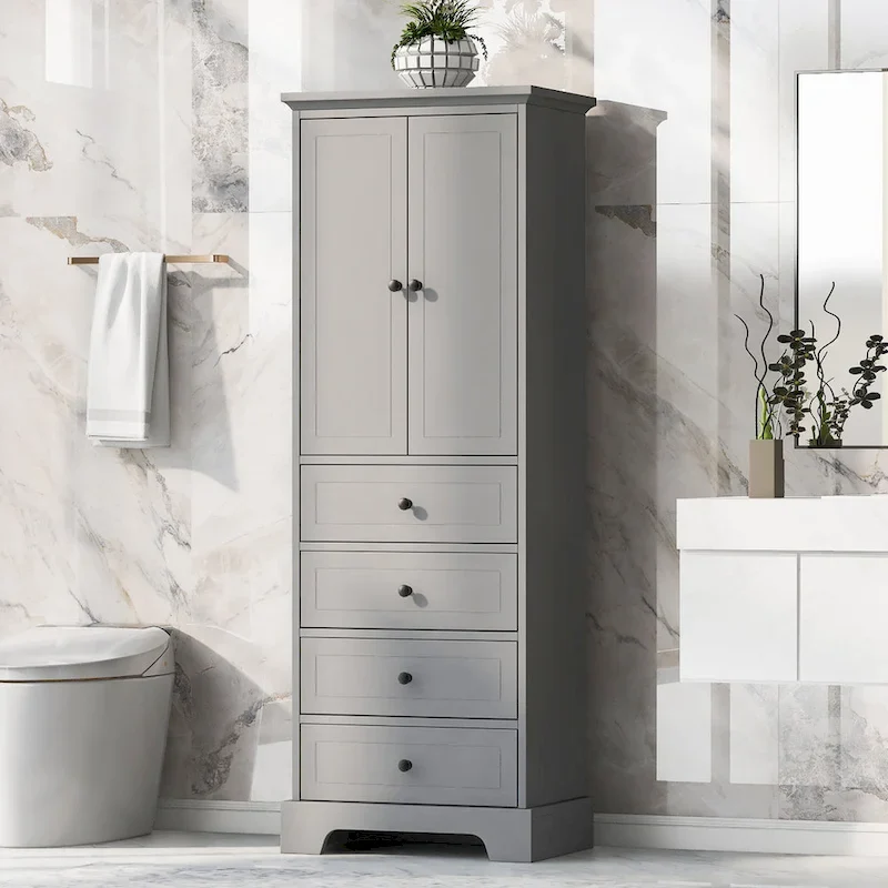 Storage Cabinet with 2 Doors and 4 Drawers for Bathroom Office