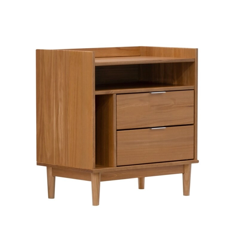 Mid-Century Modern Solid Wood 2-Drawer Gallery Nightstand