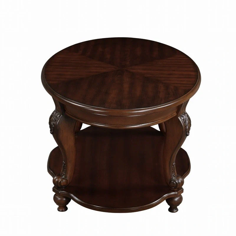 22 Inch Round End Table with Shelf