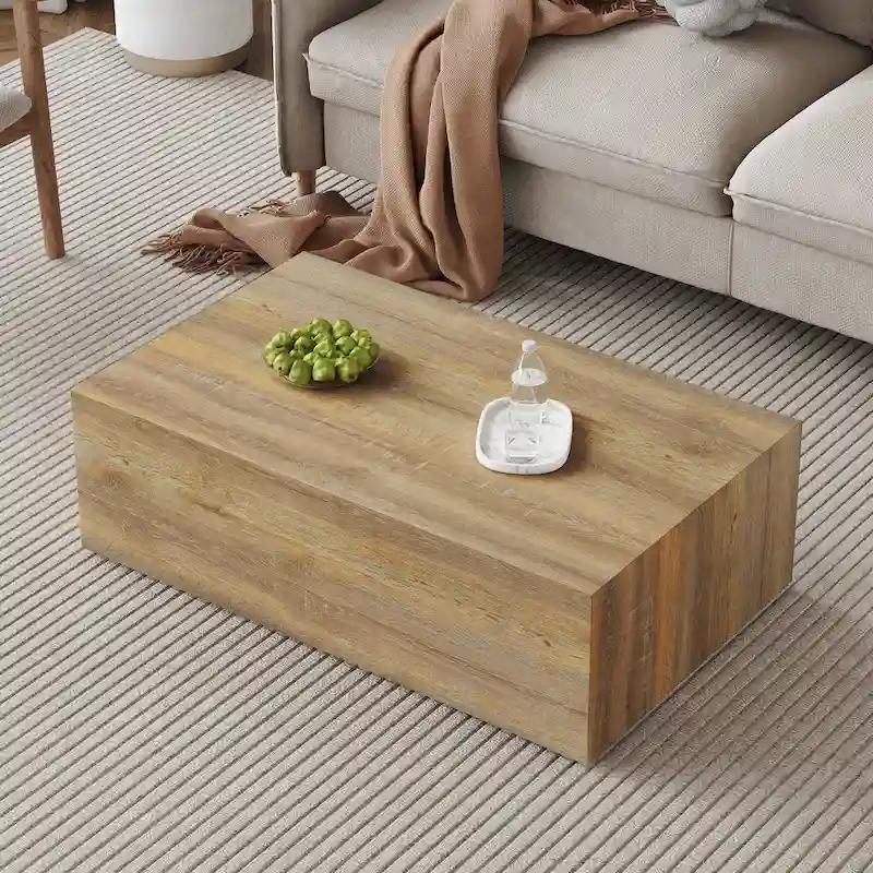 Modern MDF Coffee Table, Light Wood Color Texture Patterns, Stylish Design, 39.3*23.6*12