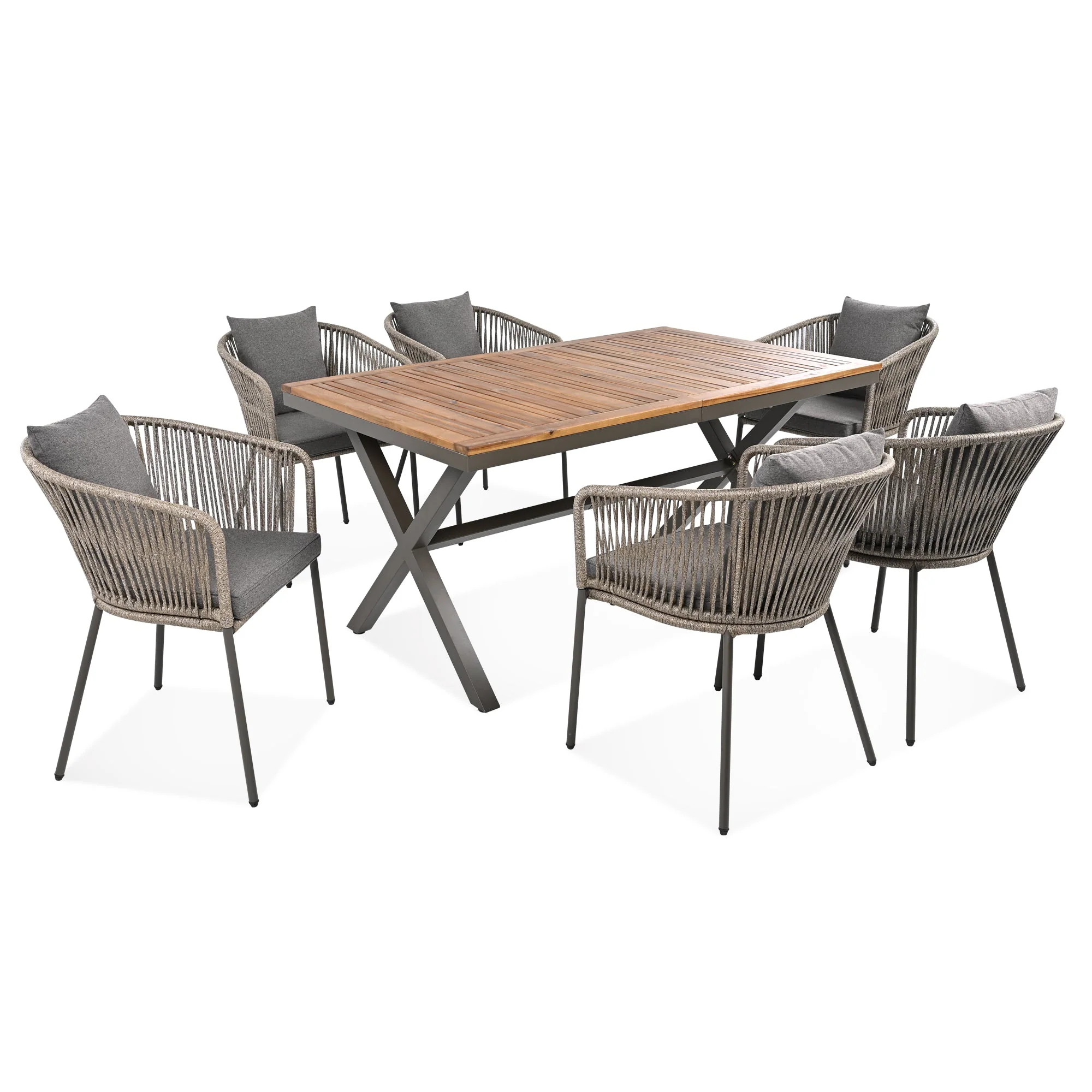 Walker Edison | Rope Modern Design 7 Piece Patio Dining Set