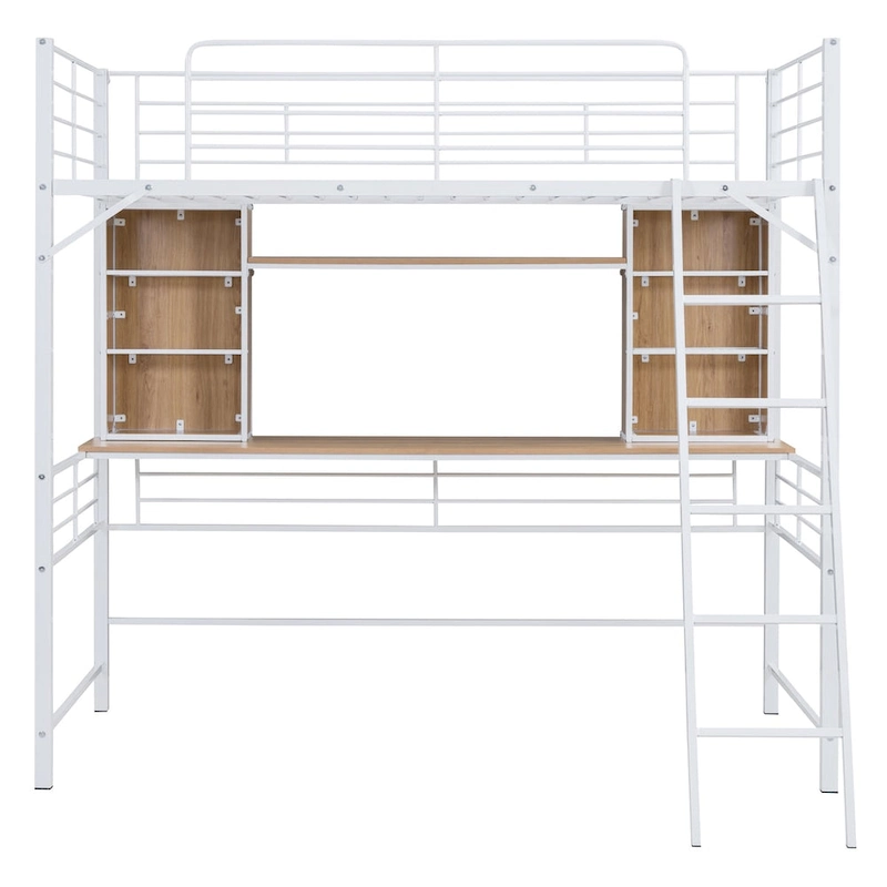 Twin Size Loft Bed with Desk and Shelf , Loft Bed with Ladder