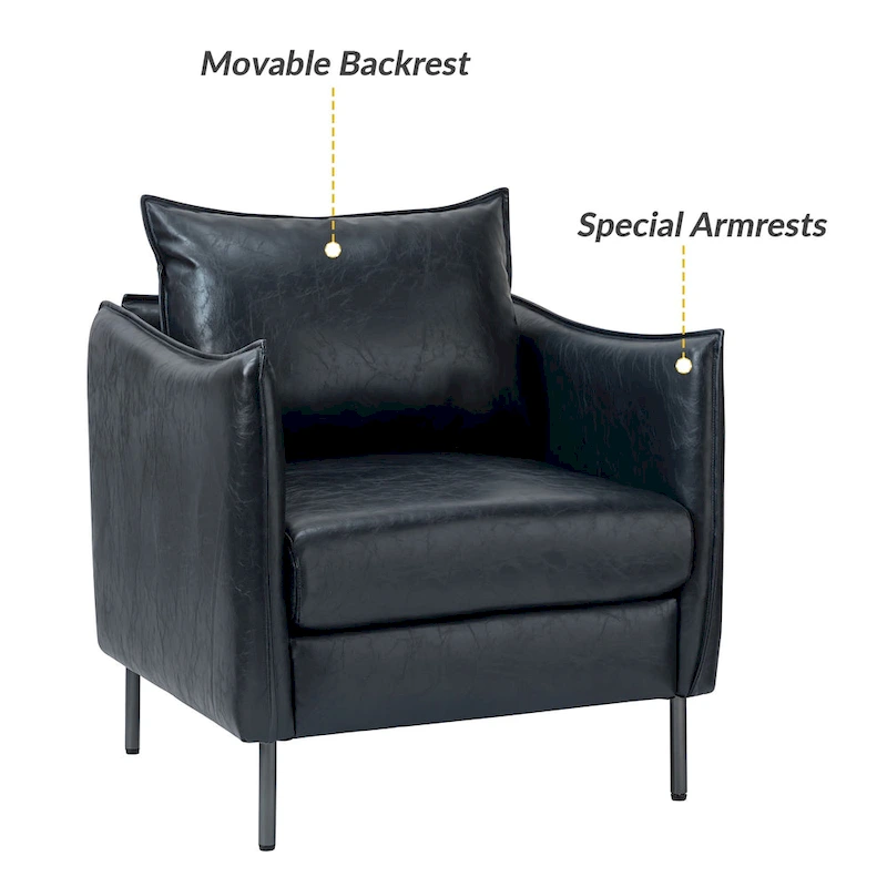 Jaime Modern Vegan Leather Accent Chair with removable Cushion by HULALA HOME