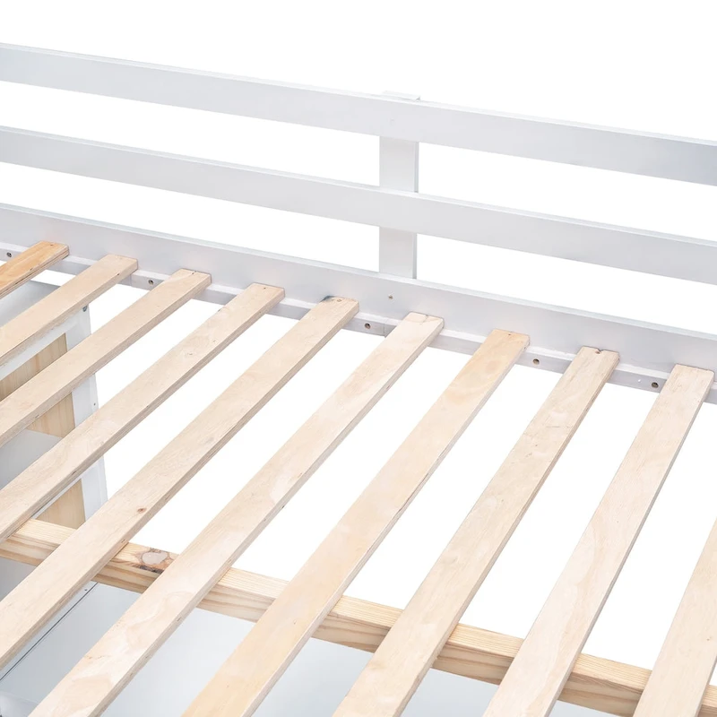 Loft Bed with Desk, Shelves, Drawer, and Ladder, Full-Length Guardrail