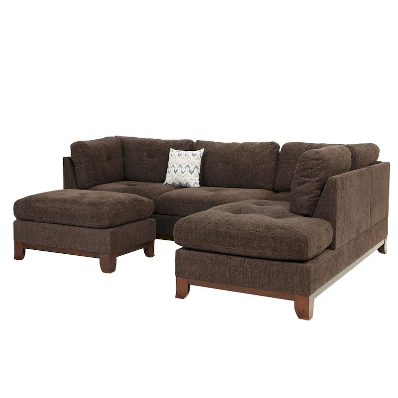 Poundex 3 Piece Fabric Sectional Sofa Set with Ottoman