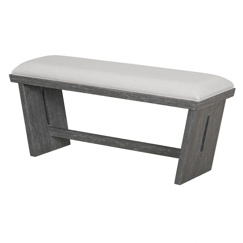 6 Pcs Dining Table Set, Wood Dining Kitchen Table and Chairs Set with Rectangular Table, 4 Upholstered Chairs and 1 Bench