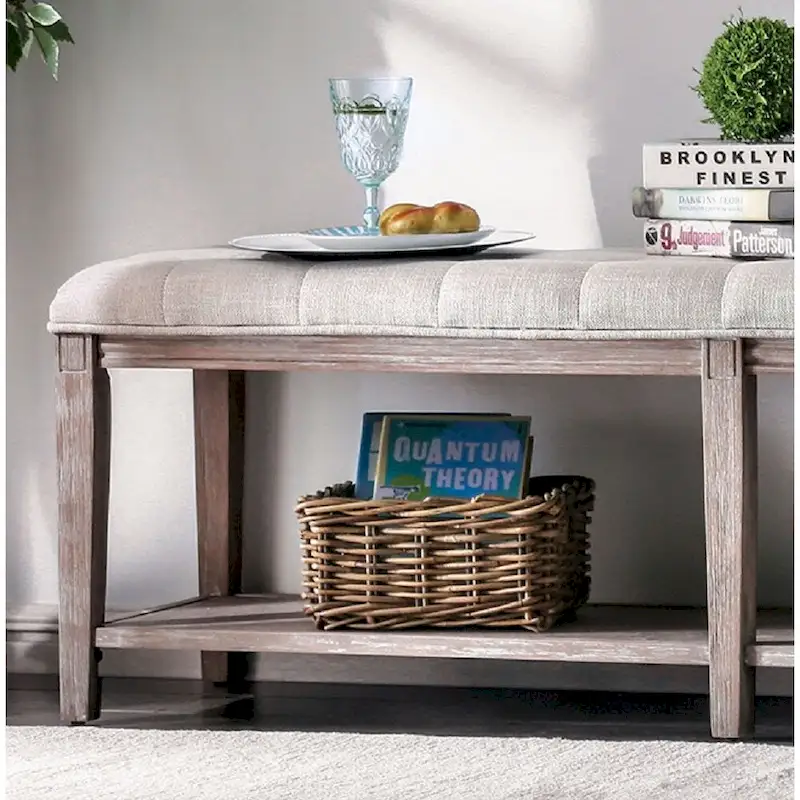 Wooden Bench with Button Tufted Seat