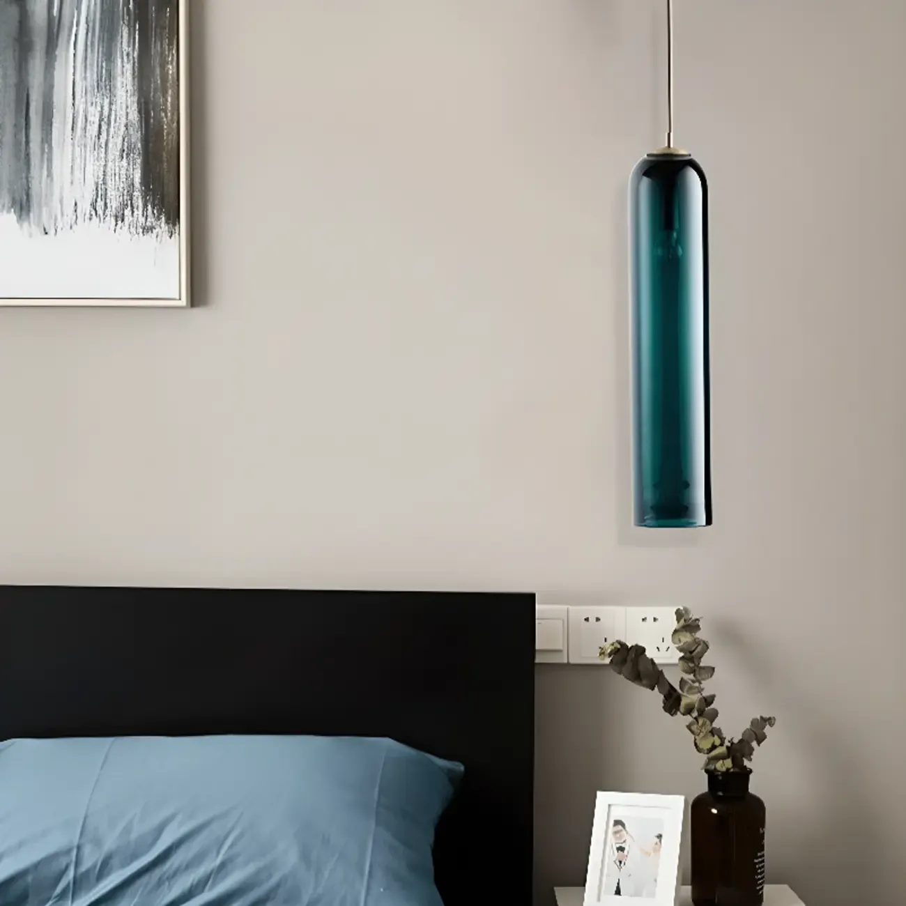 Modern Metal Green Glass Cylinder Pendant Light