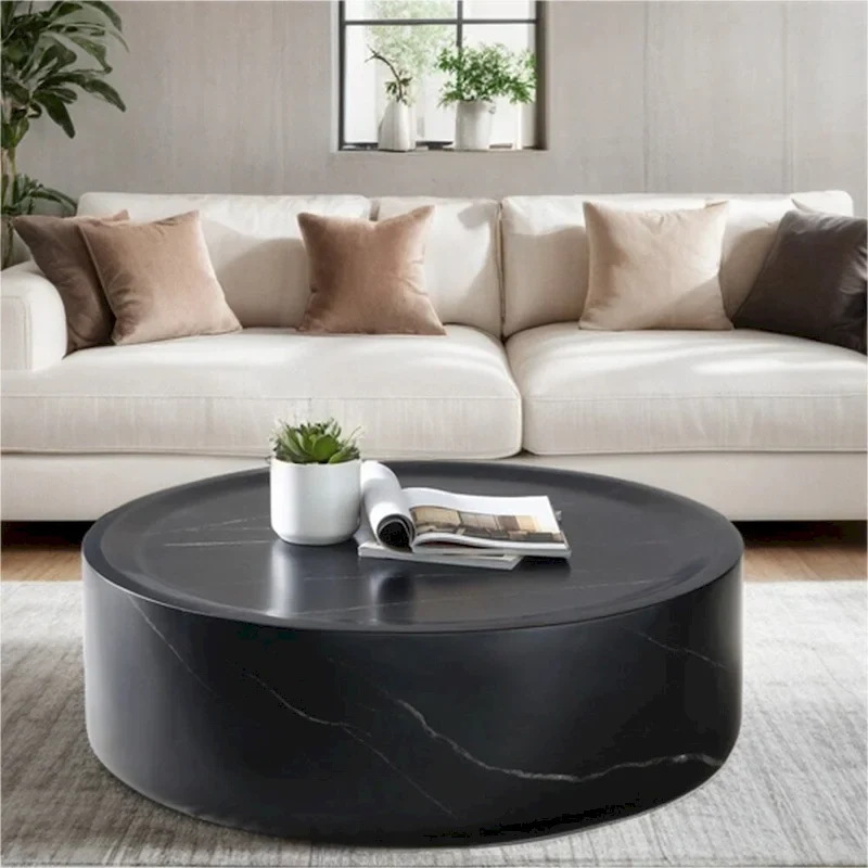 31.49 Sturdy Fiberglass Round Coffee Table with Large Storage