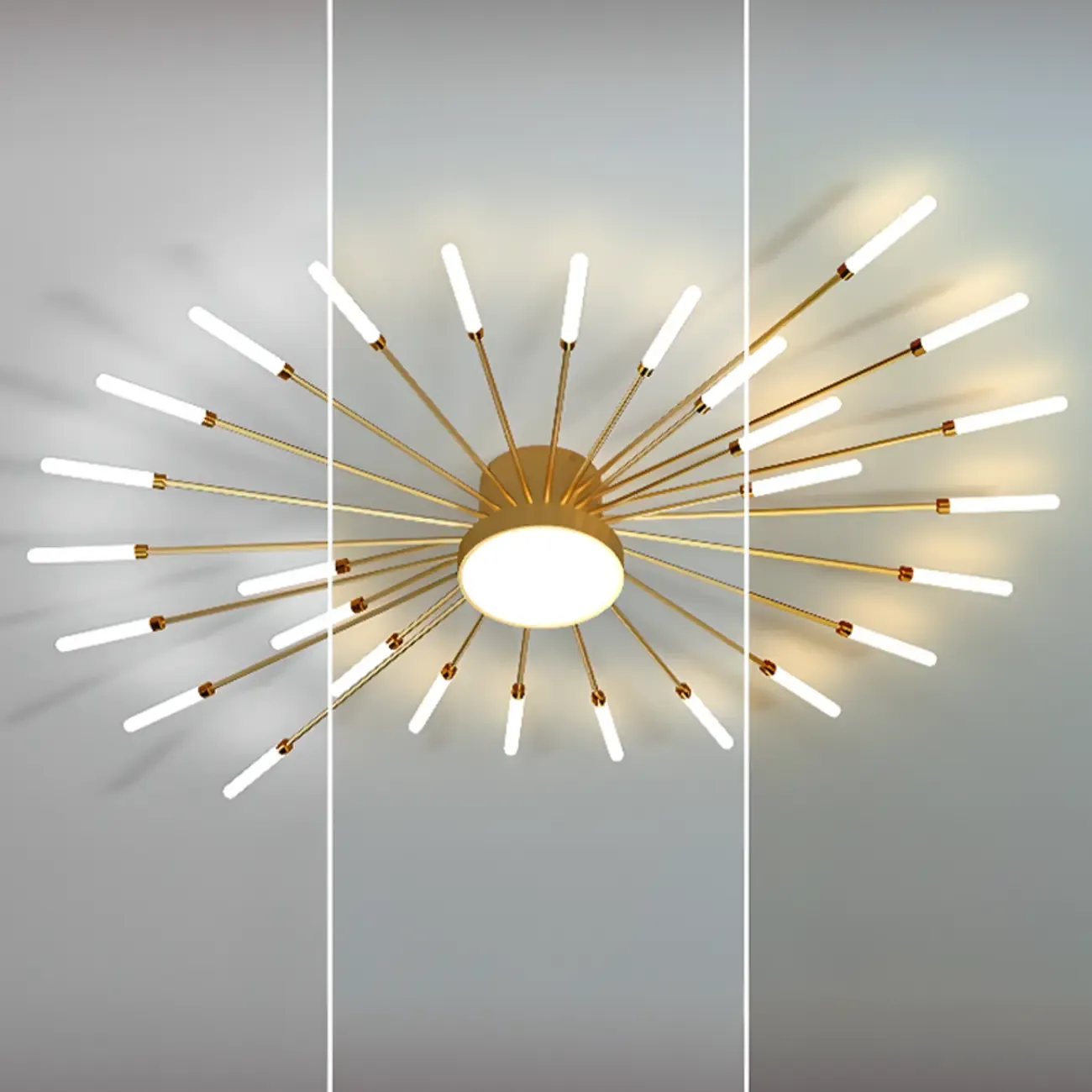 Modern Gold Metal Sputnik Semi Flush Ceiling Light