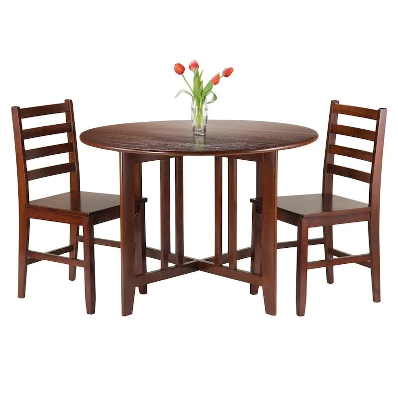 3-Pc Drop Leaf Table with Ladder-back Chairs, Walnut