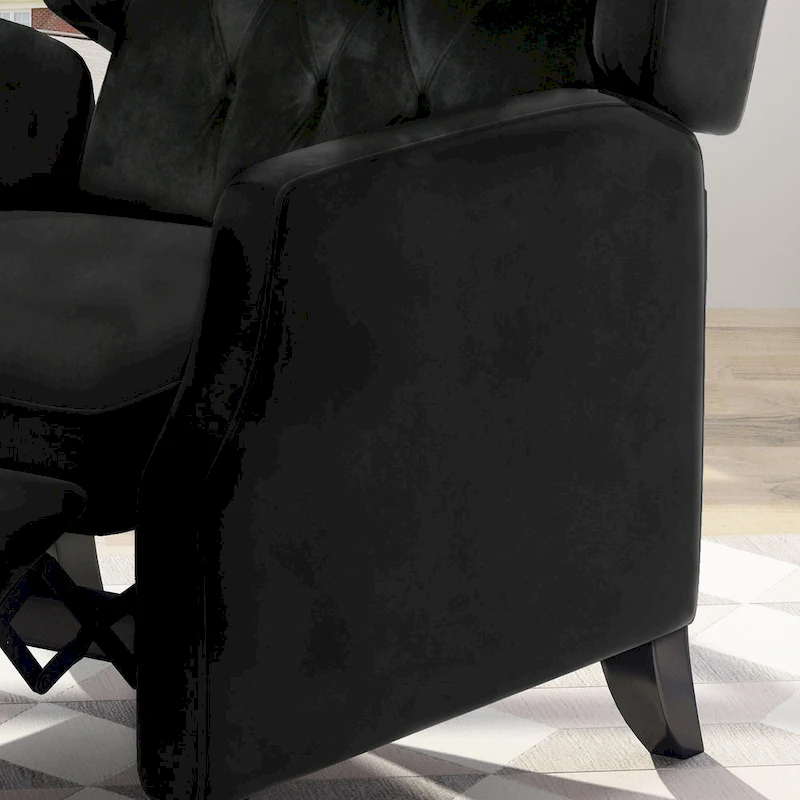 Black Velvet Mid-Century Wingback Push-Back Recliner with Footrest, Button-tufted Back
