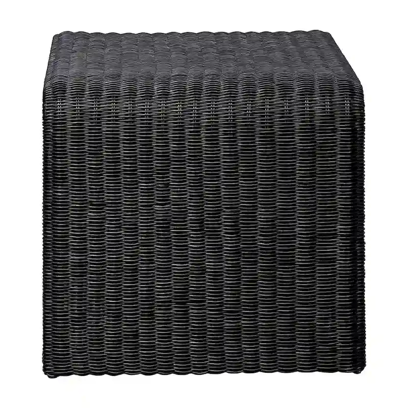 Black Woven Rattan Square End Table