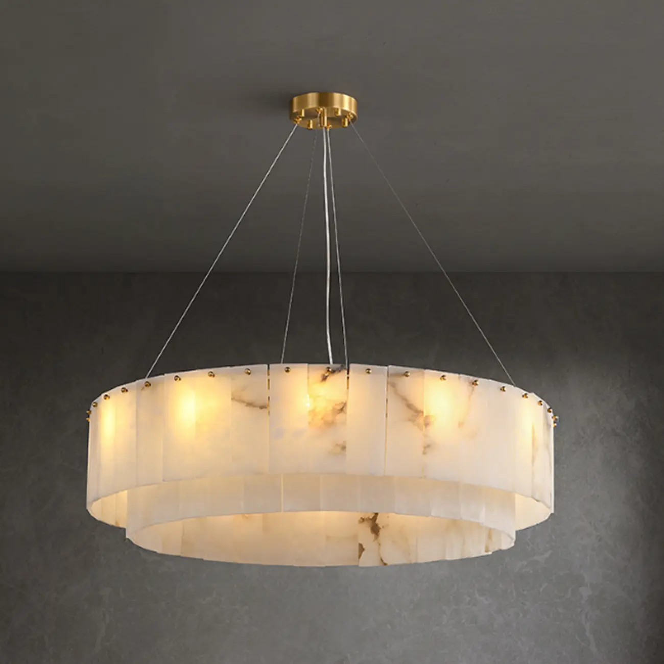 White Circular Alabaster Modern Ring Chandelier Light