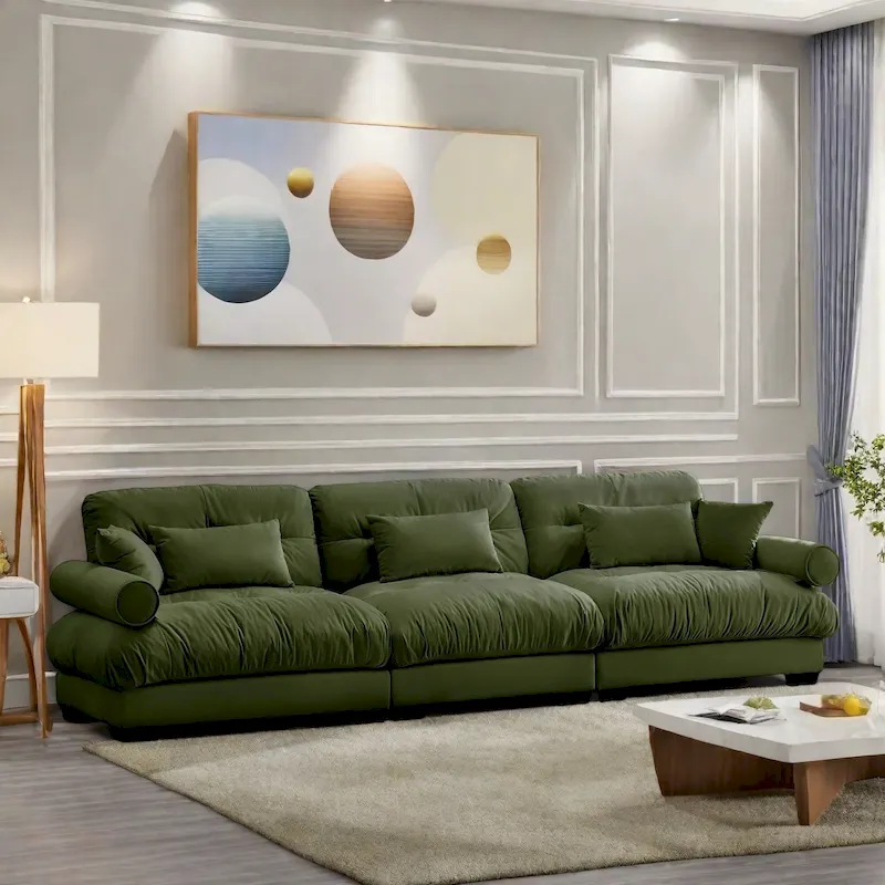 Modular Sectional Sofa - Velvet, 5-Seat, Cloud Cushion, Bolster Armrests, 130W, Configurable