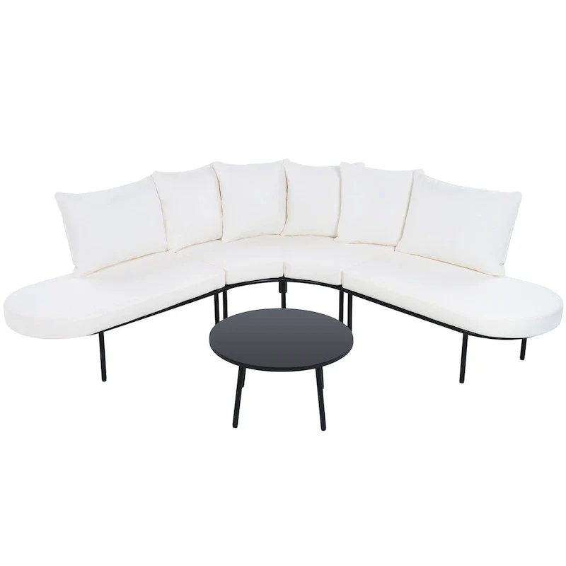 Iron Curved Sectional Sofa Set with Table and Cushions