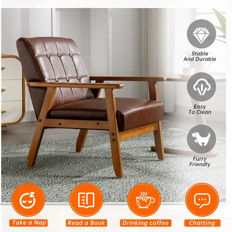 Linen/PU Upholstered Tufted Living Room/Bedroom Accent Chair With Wood Legs