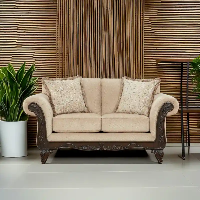 Roundhill Furniture Hernen Carved Wood Frame Loveseat