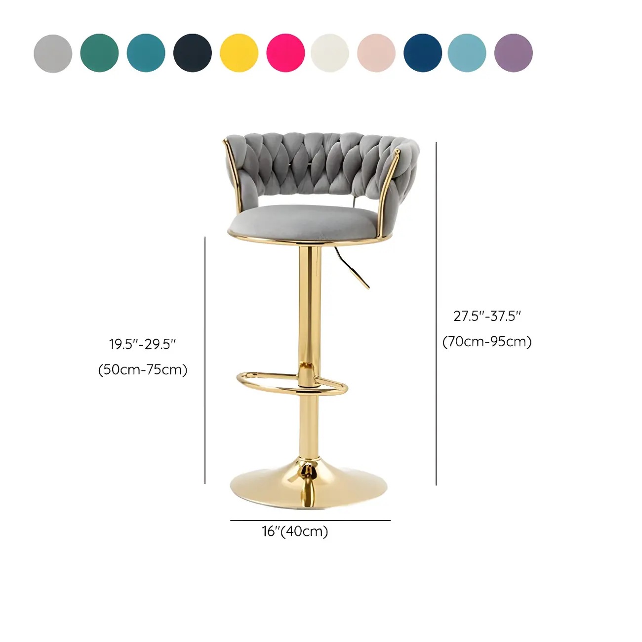 Gold Base Low Back Adjustable Swivel Bar Stool