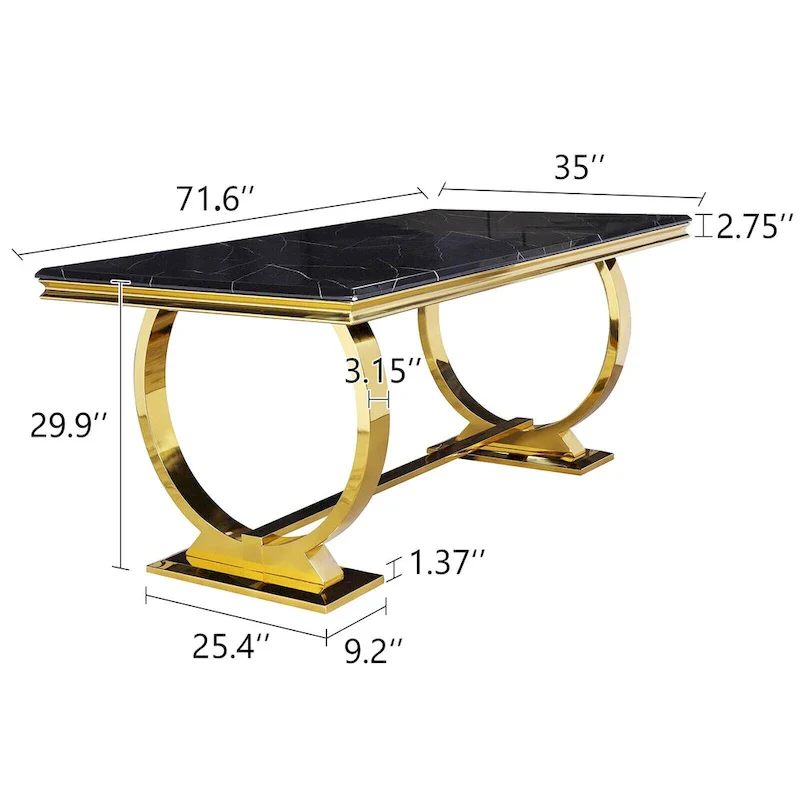 Luxury Dining Table with Polished Metal Circle Base - 72 Inch