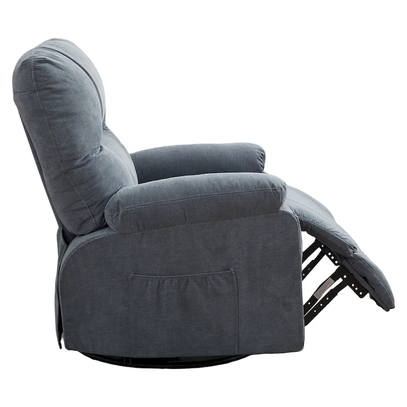 360 Swivel Manual Recliner Single Sofa Chair Fabric Lounge Chair with Pull Out Footrest and Side Pockets