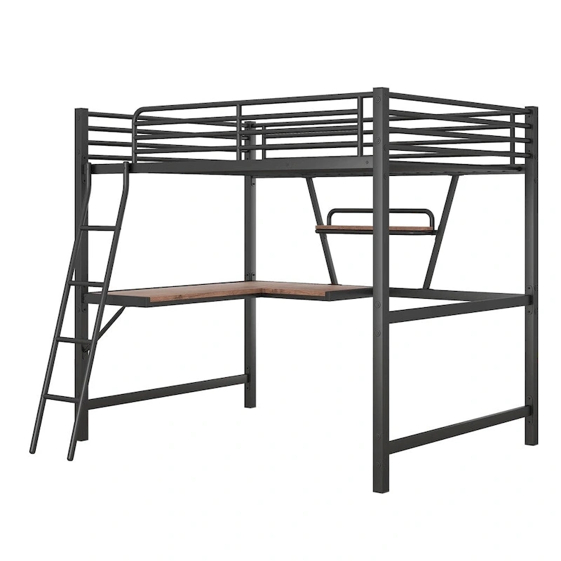 Merax Metal Loft Bed with L-shaped Desk and Shelf