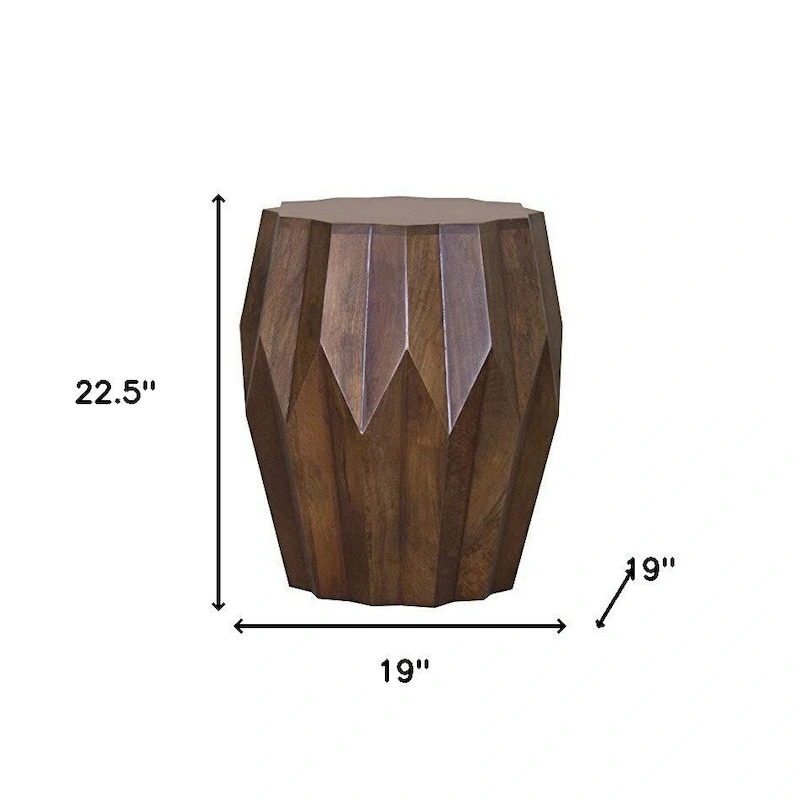 HomeRoots 23 Dark Brown Solid Wood Drum End Table - 16.4