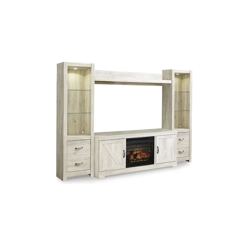 Signature Design by Ashley Bellaby Whitewash 4-Piece Entertainment Center with Electric Fireplace - 103.5W x 19.5D x 72.25H
