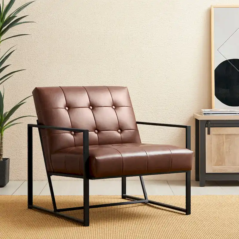 Glitzhome 29.50W Mid-Century PU Leather Tufted Accent Chair - 29.5W x 30.5H x 29.25D