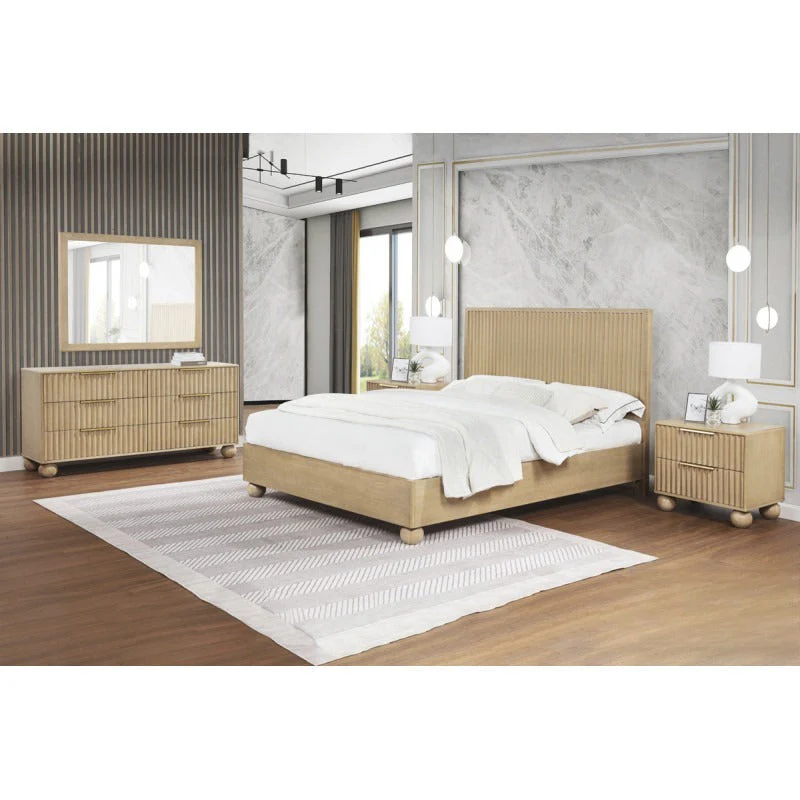 Modern Minimalist Bedroom 2 Drawer Nightstand with Fluted Panels and Rounded Legs