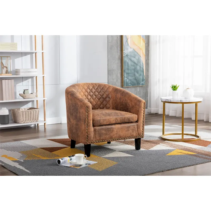 Barrel Accent Chair with Nailhead Trim and Solid Wood Legs