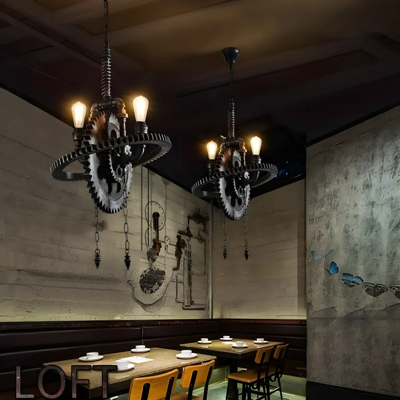 Black Metal Gear Industrial Steampunk Chandelier