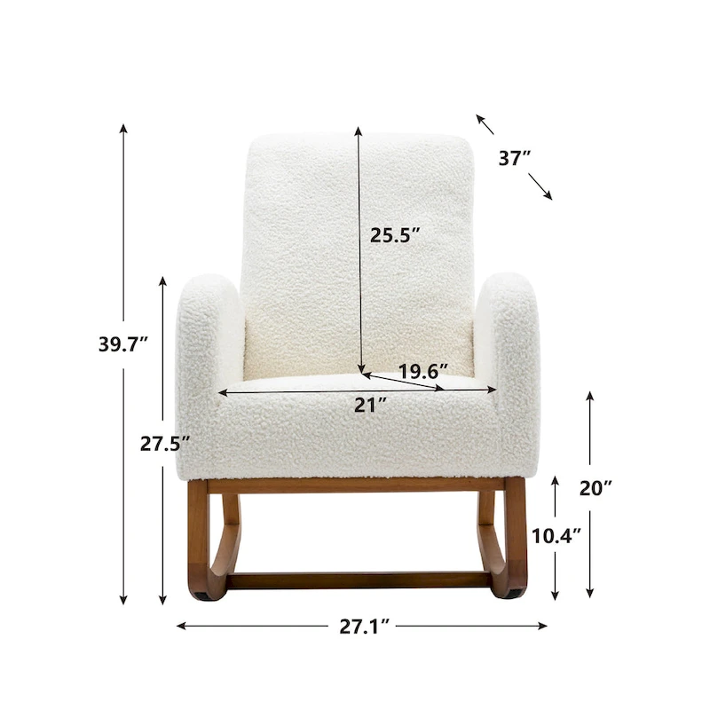 Teddy Fabric Upholstered High Back Mid-Century Modern Nursery Rocking Chair with Side Pocket