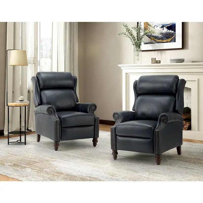 Noemon Modern Genuine Leather Recliner with Nailhead Trims Set of 2 by HULALA HOME