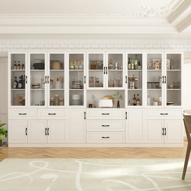 78.7 Modular White Curio Bookcase Cabinet w/Glass Doors Buffet Display