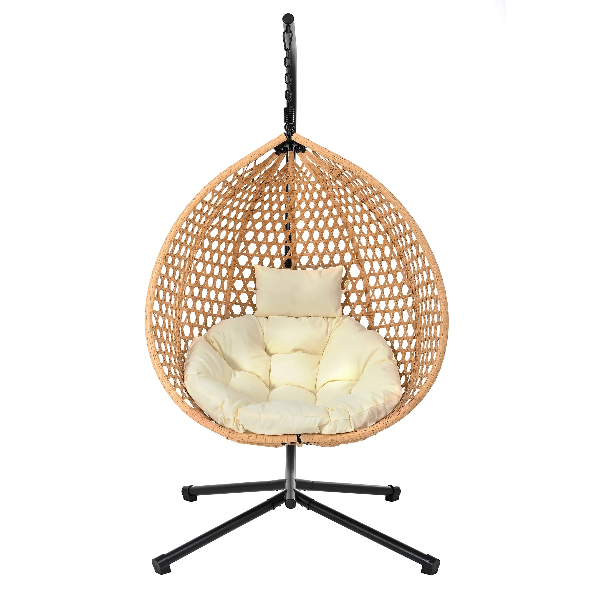 Rattan Weaving Hanging Egg Chair with Stand and Soft Removable Cushion