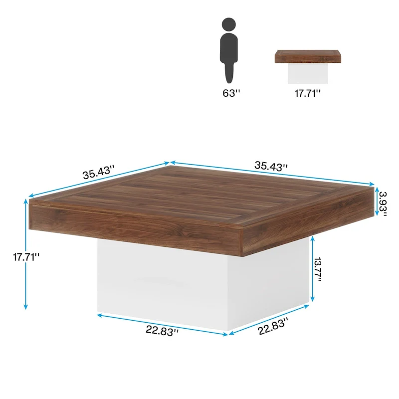 Farmhouse Coffee Table Square LED Coffee Table Engineered Wood Coffee Table