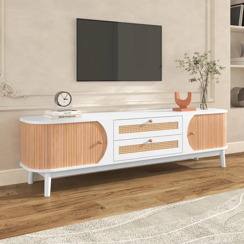 Modern Farmhouse Media Console with Solid Wood Legs