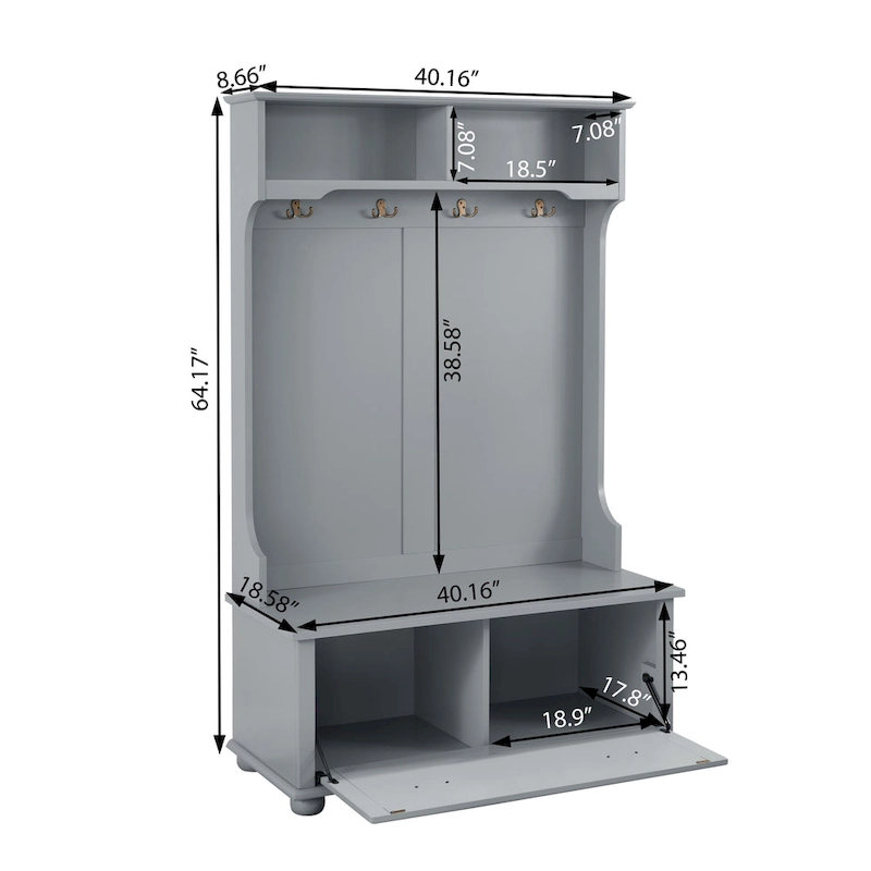 Coastal Style Hall Tree Entryway Bench with Shelves and Shoe Cabinets